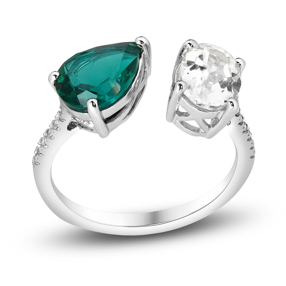 Lab-Created Emerald & Lab-Created White Sapphire Ring 10K White Gold XBpG9iQn