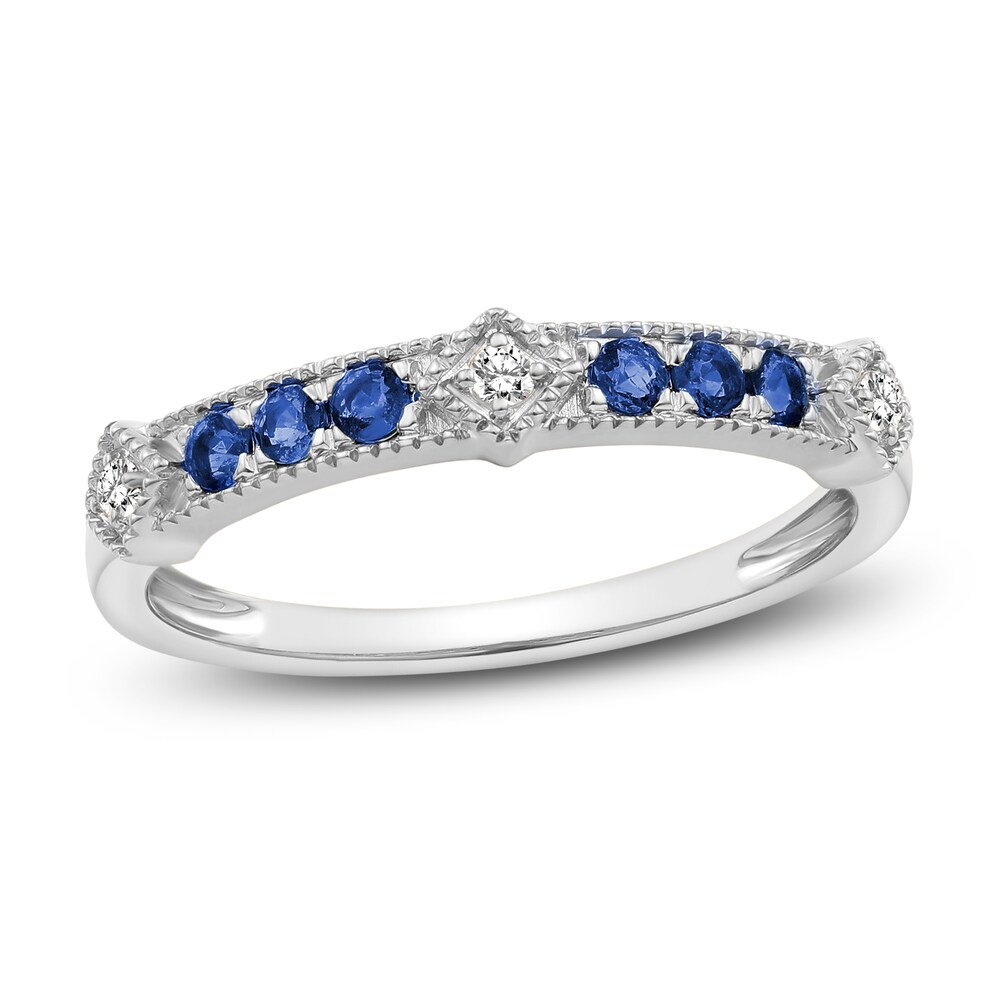 Natural Blue Sapphire Ring 1/20 ct tw Diamonds 14K White Gold XCLfC8nb