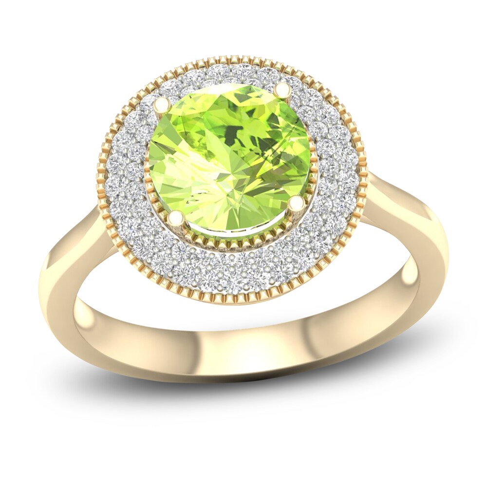 Natural Peridot Ring 1/4 ct tw Diamonds 10K Yellow Gold XU3lMOJV