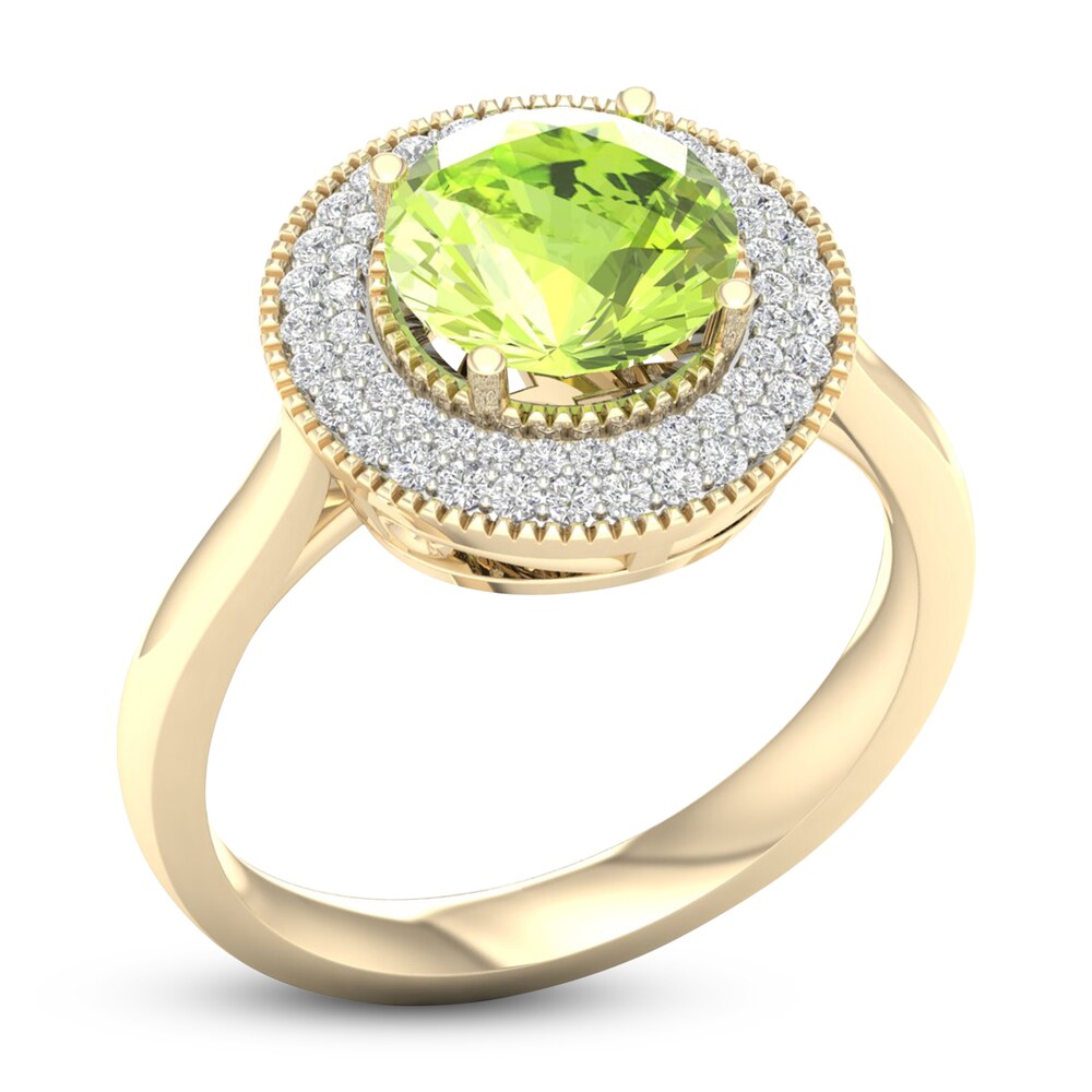 Natural Peridot Ring 1/4 ct tw Diamonds 10K Yellow Gold XU3lMOJV