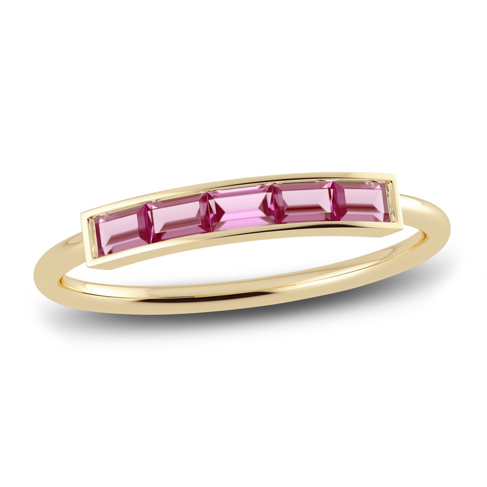 Juliette Maison Natural Pink Tourmaline Baguette Bar Ring 10K Yellow Gold XiZpv6ut