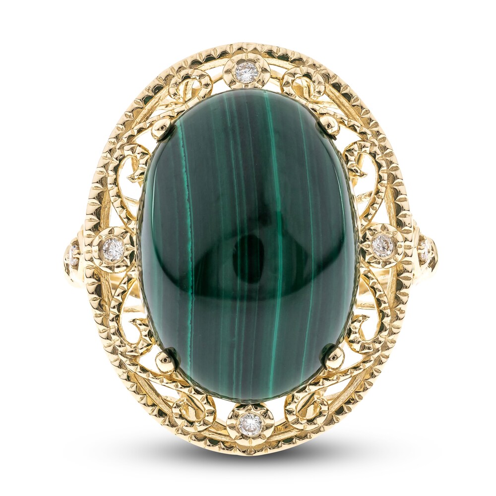 Natural Malachite Ring 1/20 ct tw Diamonds 14K Yellow Gold XqArHuXQ