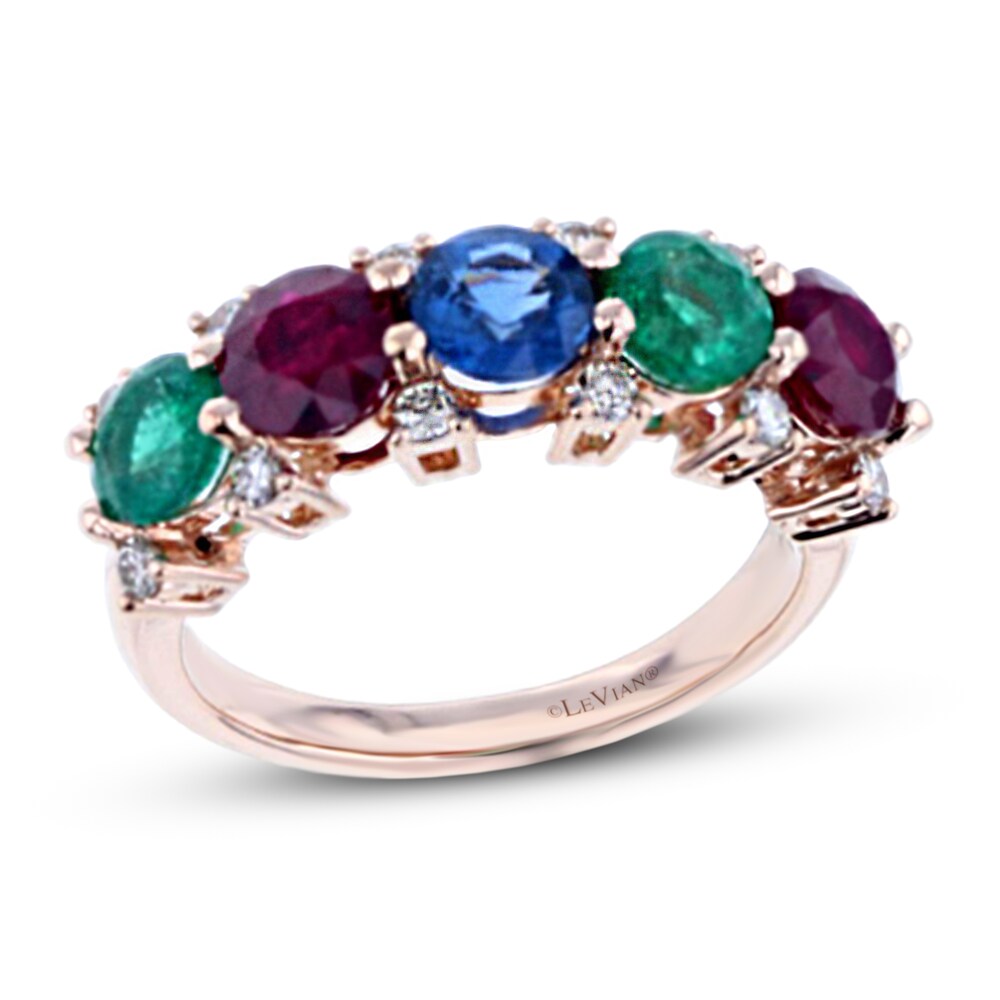 Le Vian Natural Ruby/Sapphire/Emerald Ring 1/4 ct tw Diamonds 14K Strawberry Gold XzePpete
