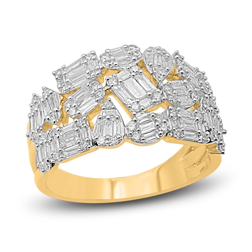 Diamond Ring 1 ct tw Round/Baguette 14K Yellow Gold/Rhodium Y672HWuB