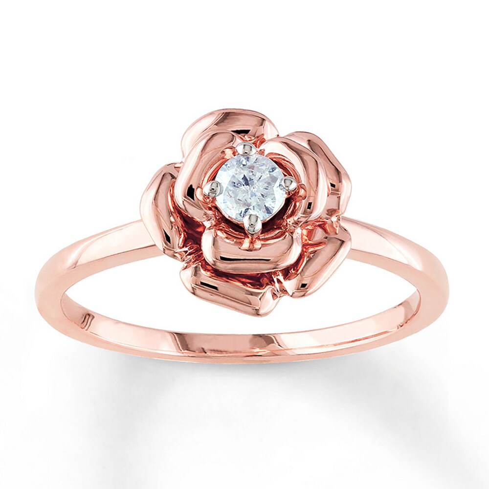 Diamond Flower Ring 1/8 Carat Round 10K Rose Gold Y9uubpEU
