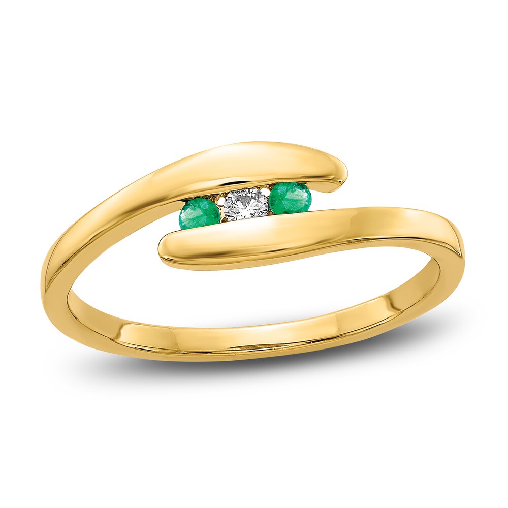 Natural Emerald Wedding Band Diamond Accents 14K Yellow Gold YIA8DBef