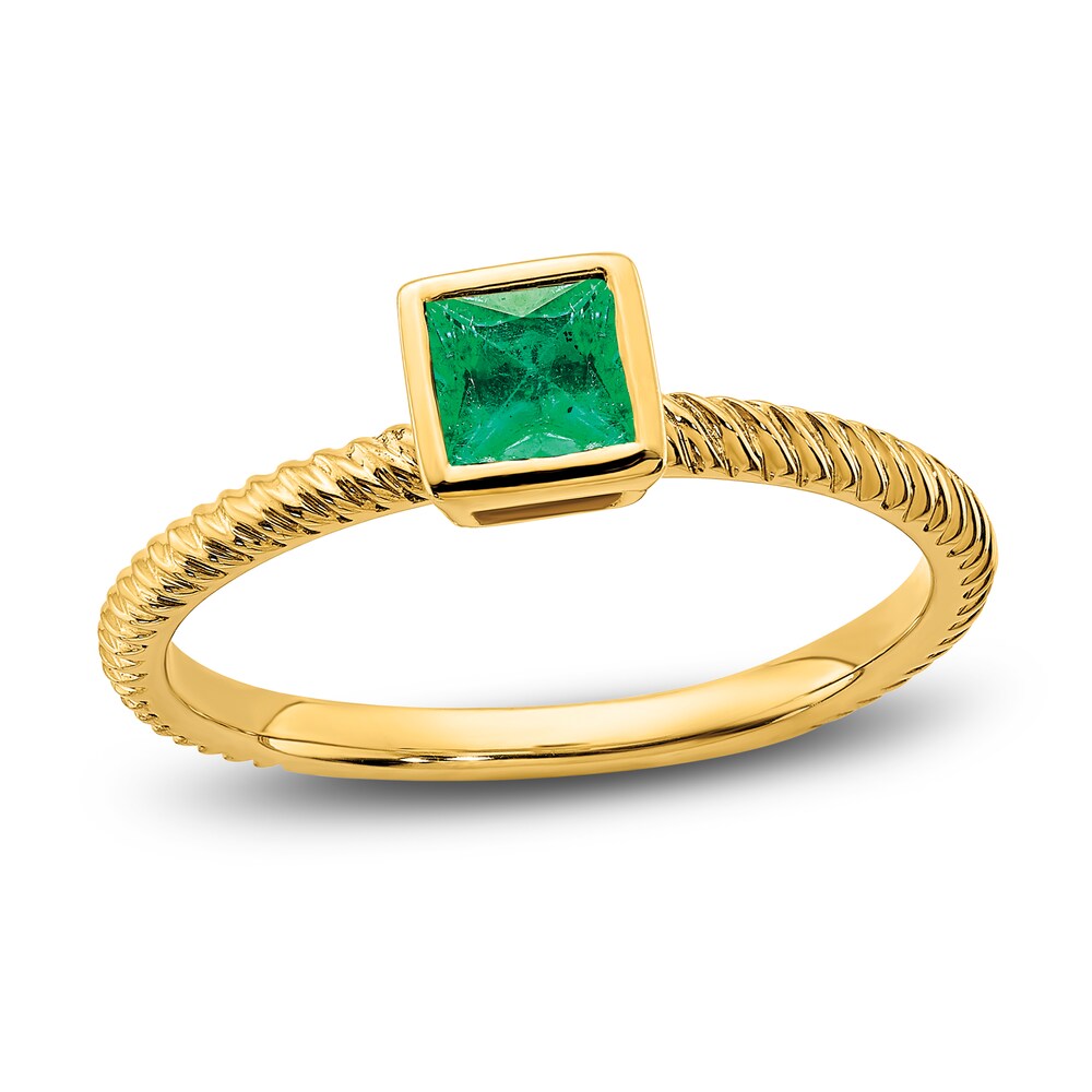 Natural Emerald Square Bezel Ring 14K Yellow Gold YLdCN20F