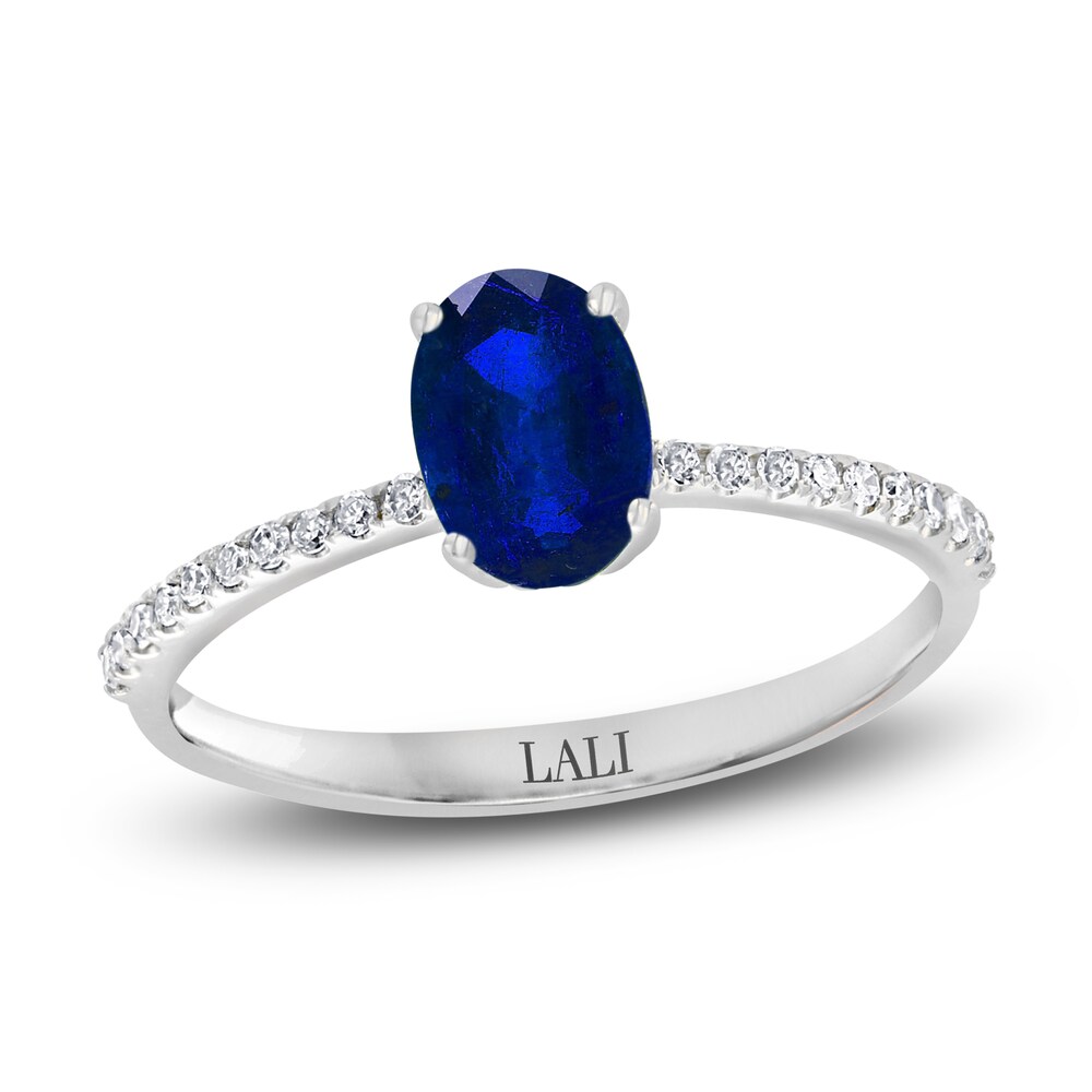 LALI Jewels Natural Blue Sapphire Engagement Ring 1/10 ct Diamonds 14K White Gold YXir4zIF
