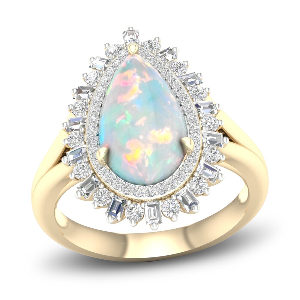 Natural Opal Ring 1/2 ct tw Diamonds 10K Yellow Gold YcUARsUE