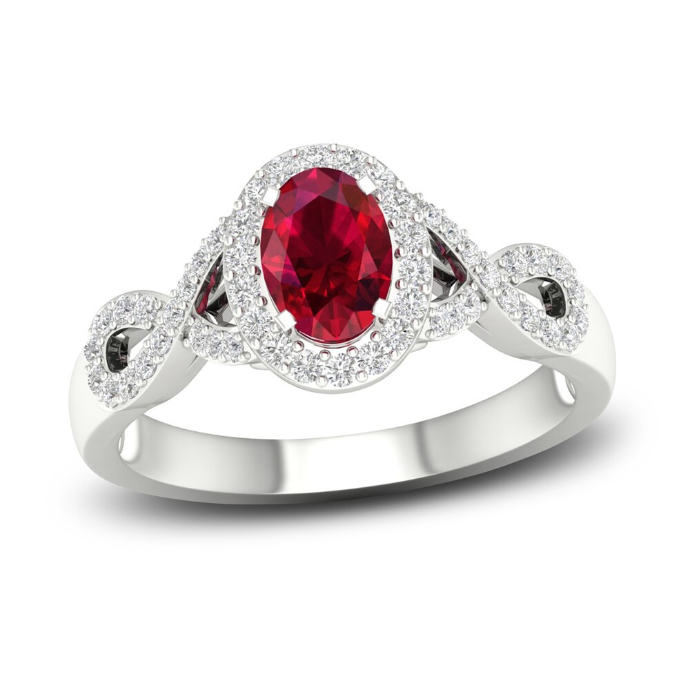 Lab-Created Ruby & Lab-Created White Sapphire Ring 10K White Gold Yp57Ly3X