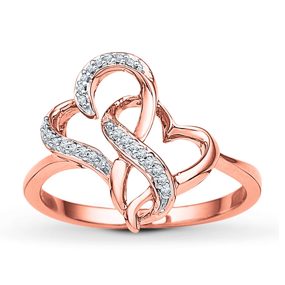 Diamond Heart Ring 1/15 ct tw Round-cut 10K Rose Gold Yyv98zro