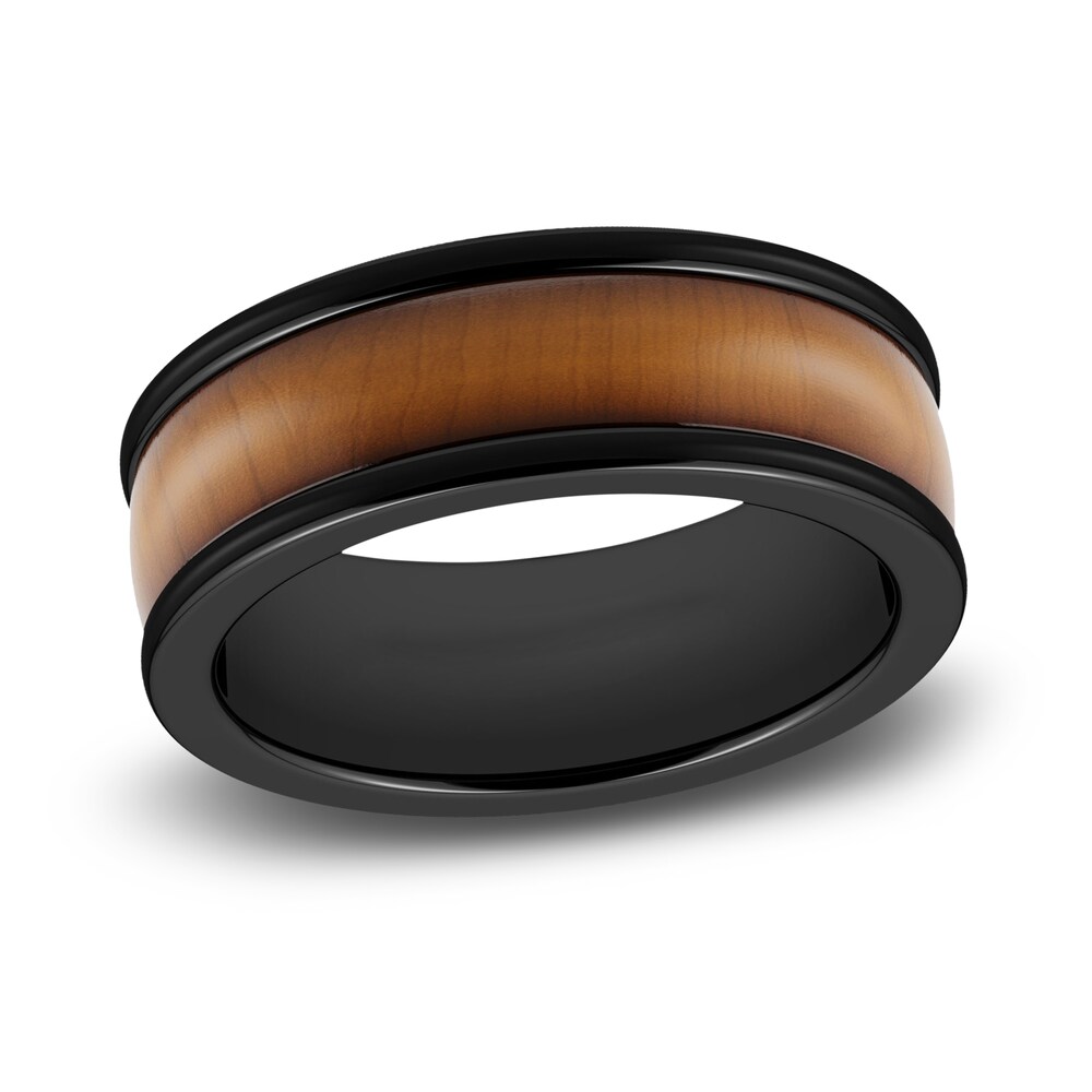 Men's Wood Wedding Band Black Tungsten 8.0mm Z8gTqTUr