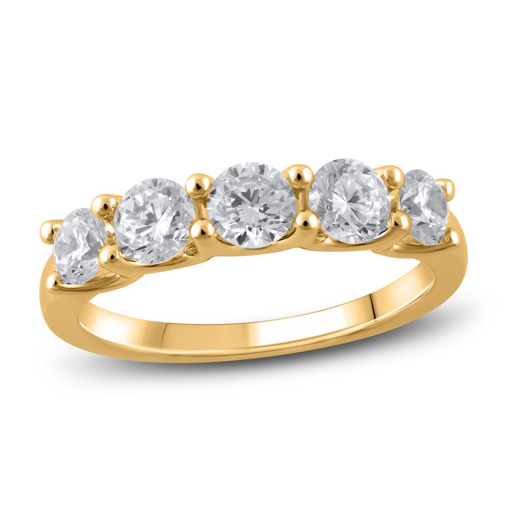 Lab-Created Diamond 5-Stone Anniversary Band 1-1/2 ct tw Round 14K Yellow Gold ZEnpGDig