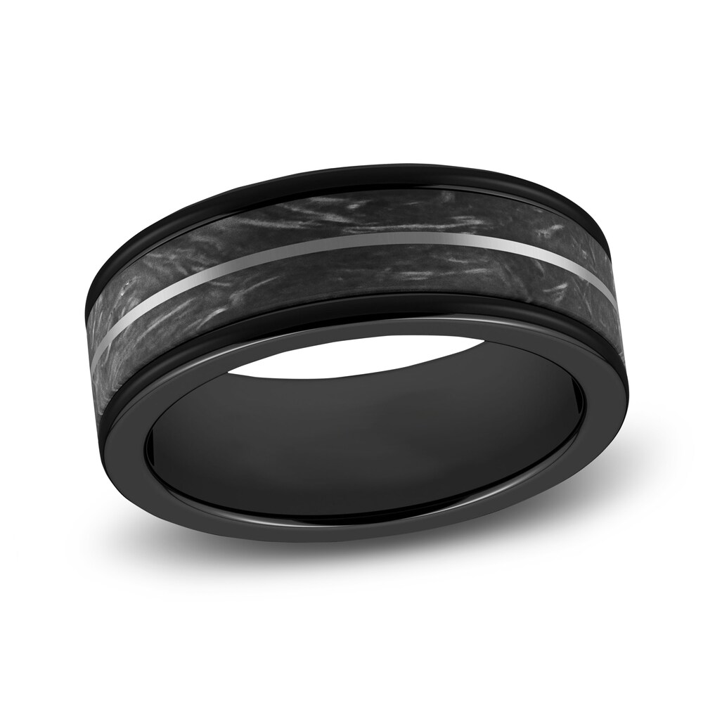 Men's Wedding Band Black Tungsten/Carbon Fiber/ Titanium 8.0mm ZGXMXnUd