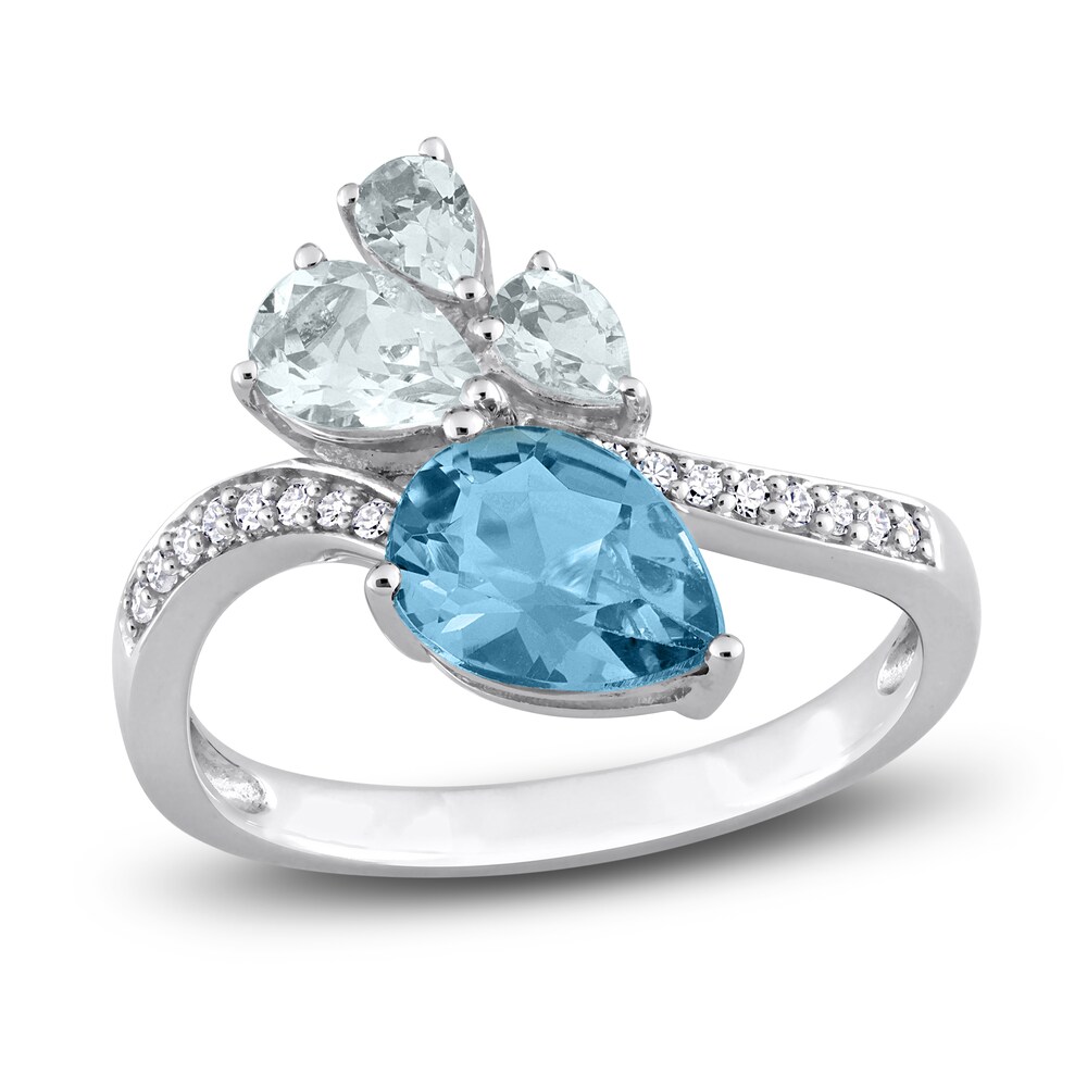 Natural Aquamarine & Natural Blue Topaz Ring 1/10 ct tw Diamonds 14K White Gold ZMuyJV7S