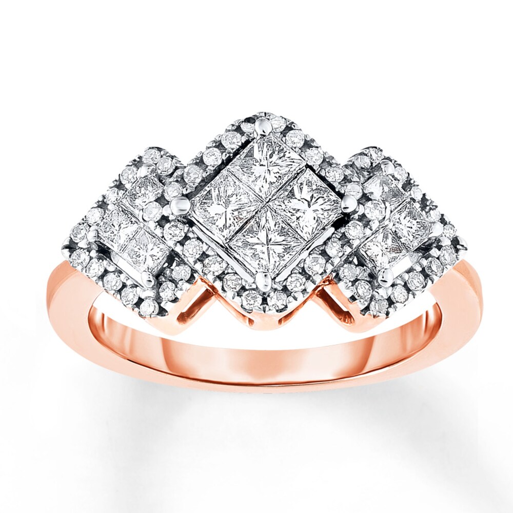 Diamond Ring 1 ct tw Princess/Round 14K Rose Gold ZNdEF06Q