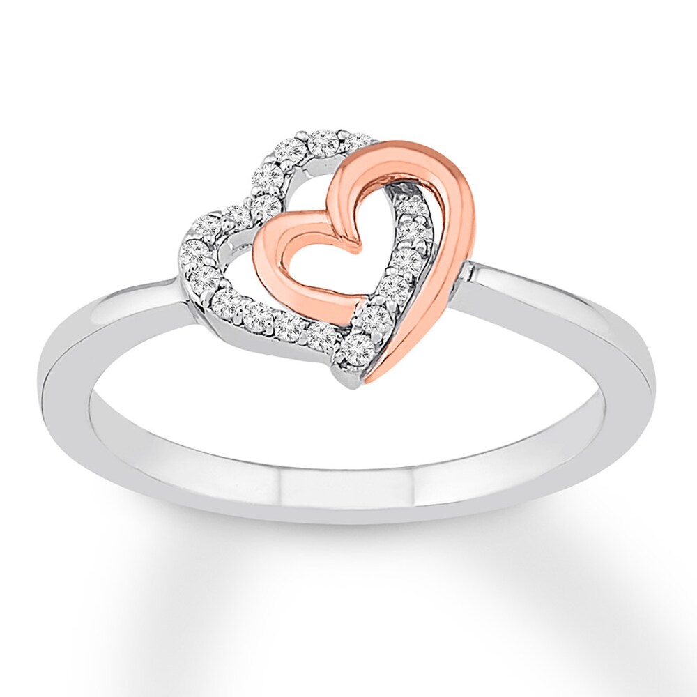 Diamond Heart Ring 1/10 ct tw Round-cut Sterling Silver/10K Gold ZQAGUZIu