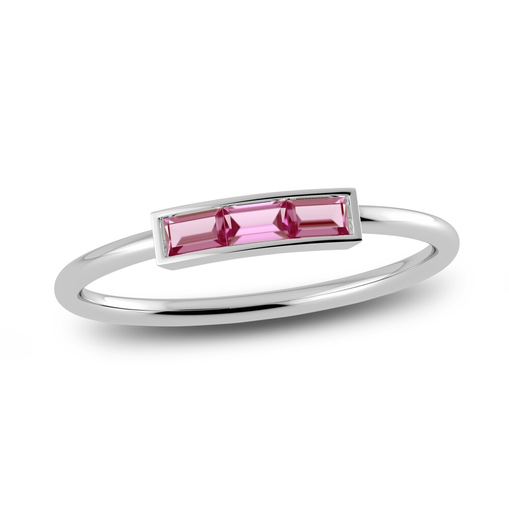 Juliette Maison Natural Pink Tourmaline Baguette Bar Ring 10K White Gold ZcGnnKK1