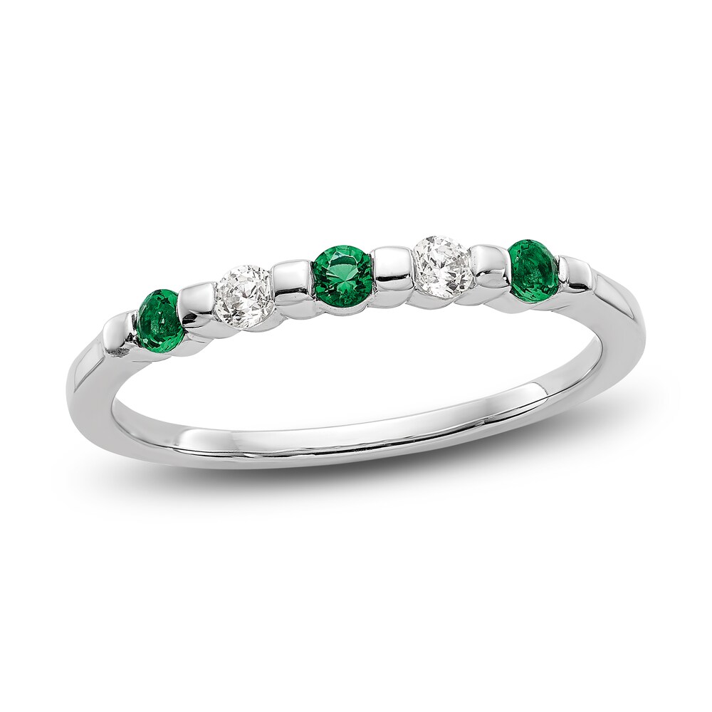 Natural Emerald Wedding Band 1/10 ct tw Round 14K White Gold ZlEZok4W