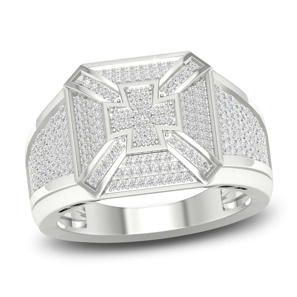 Men's Diamond Cross Ring 5/8 ct tw Round 10K White Gold ZqHOVRDL