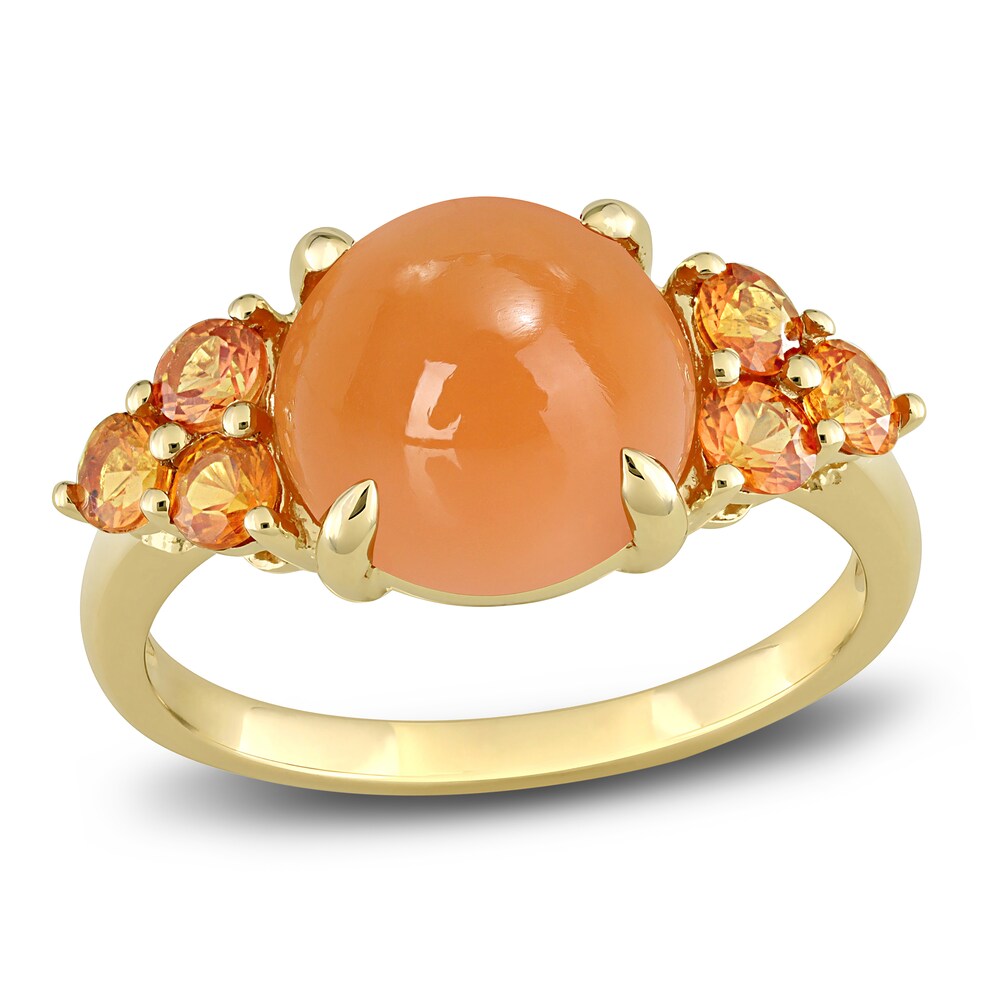 Natural Orange Moonstone & Natural Orange Sapphire Ring 14K Yellow Gold Zsnb5Qxx