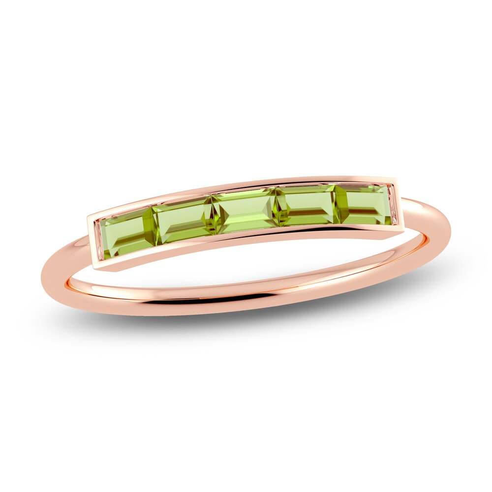 Juliette Maison Natural Peridot Baguette Bar Ring 10K Rose Gold ZtARS9iE