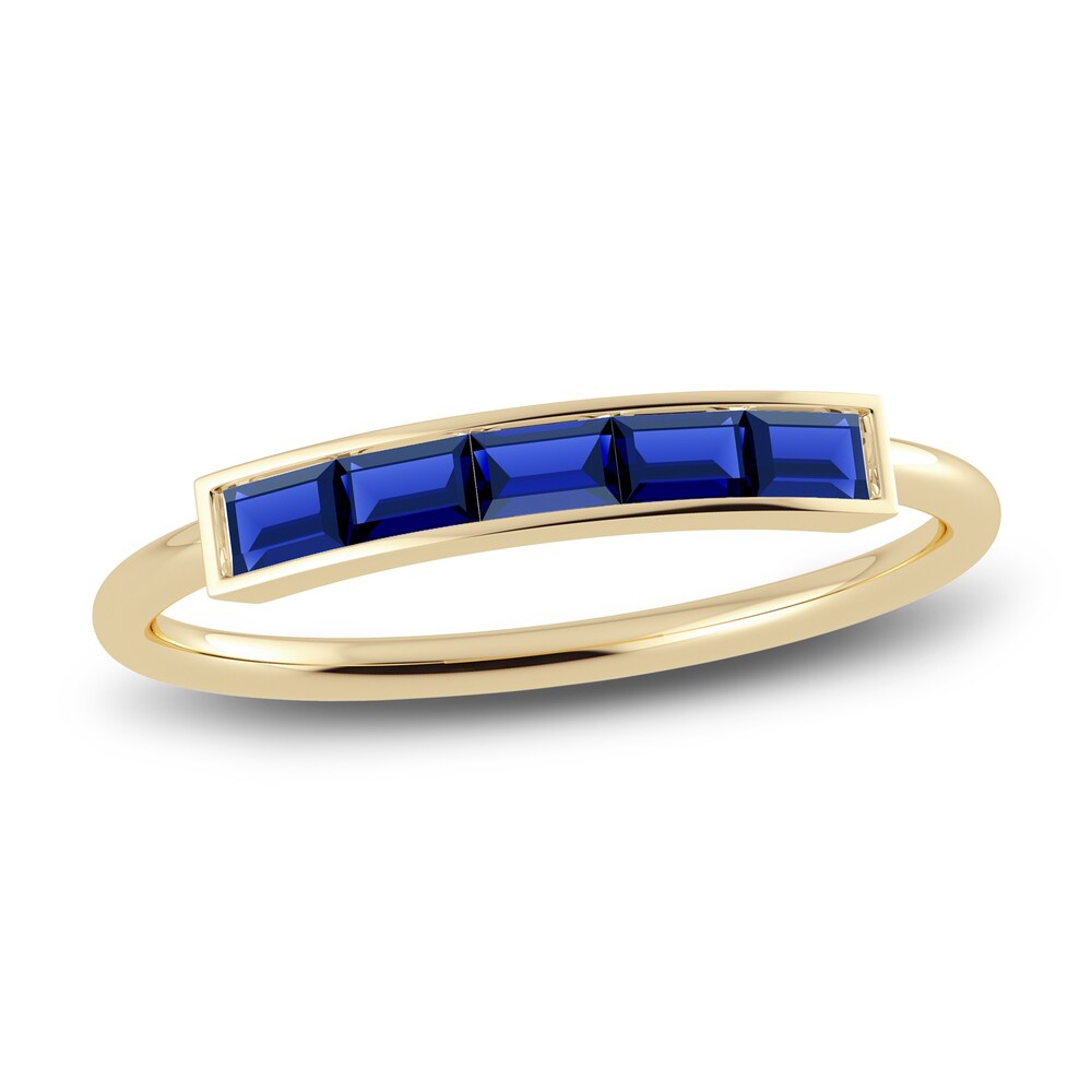 Juliette Maison Natural Blue Sapphire Baguette Bar Ring 10K Yellow Gold aB9XTYdi