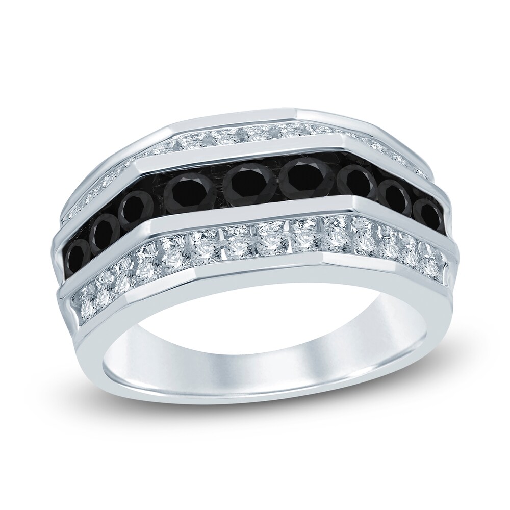 Men's Black & White Diamond Anniversary Ring 2 ct tw Round 10K White Gold aJFJFvmv