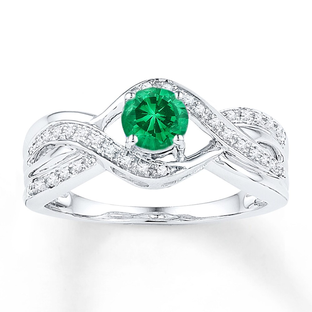 Lab-Created Emerald 1/10 ct tw Diamonds Sterling Silver Ring aLBXY37x