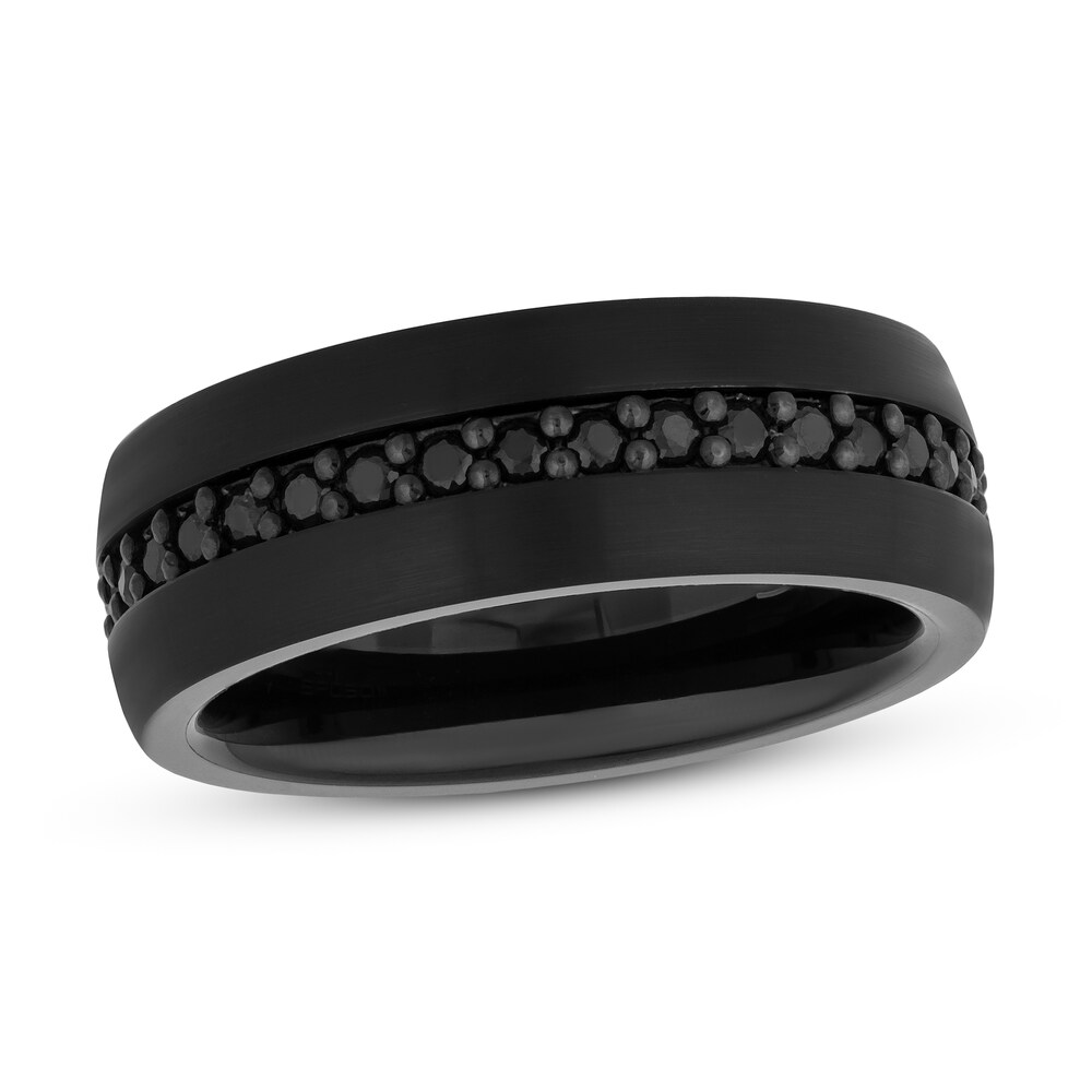 Men's Natural Black Sapphire Ring Black Ion-Plated Tantalum aR0wF9DB