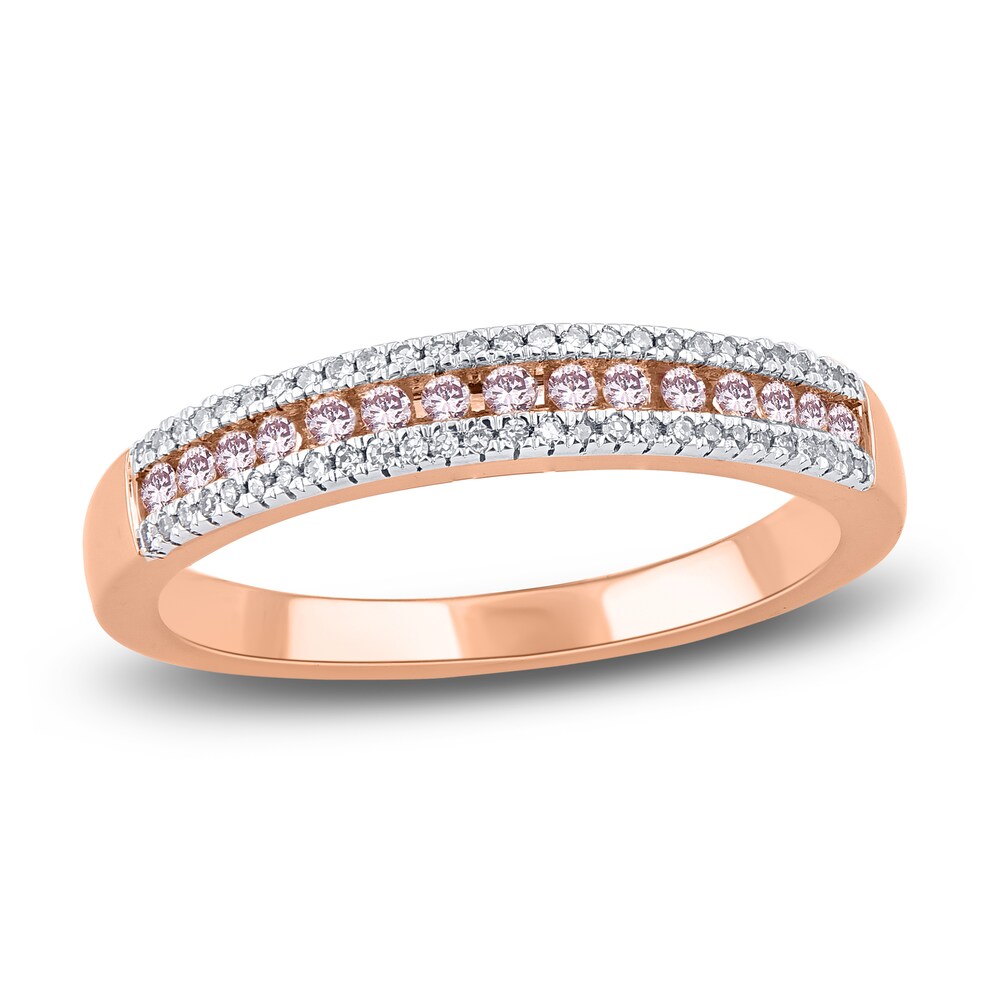 Pink & White Diamond Anniversary Band 1/4 ct tw Round 14K Two-Tone Gold abz6Lmfq