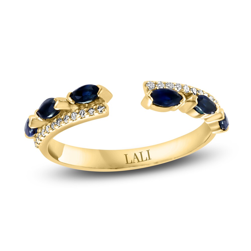 LALI Jewels Natural Blue Sapphire Ring 1/10 ct tw Diamonds 14K Yellow Gold ahjlVfIx