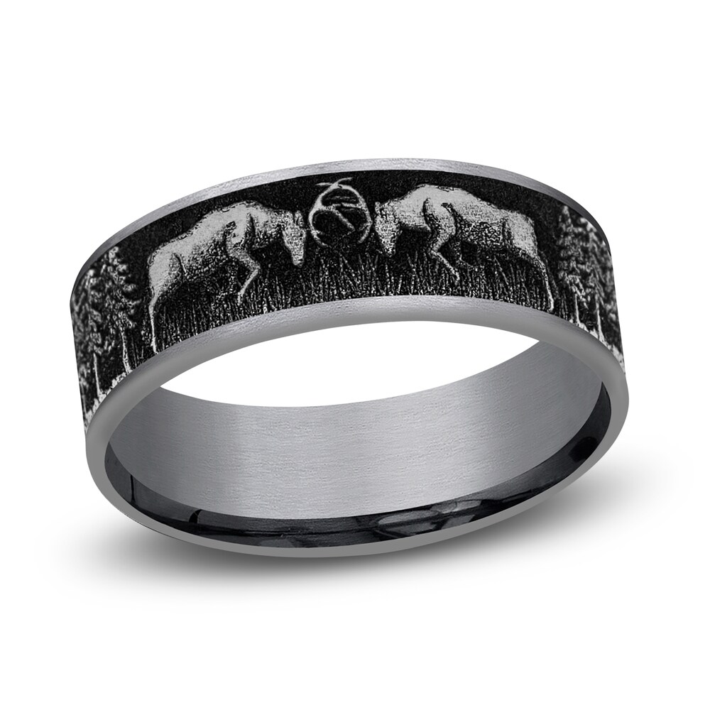 Deer Fight Wedding Band Black Tantalum 7.5mm anco6vKW