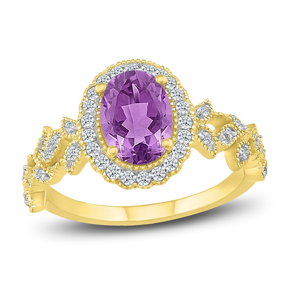 Natural Amethyst Ring 1/4 ct tw Diamonds 10K Yellow Gold apAQMWAw