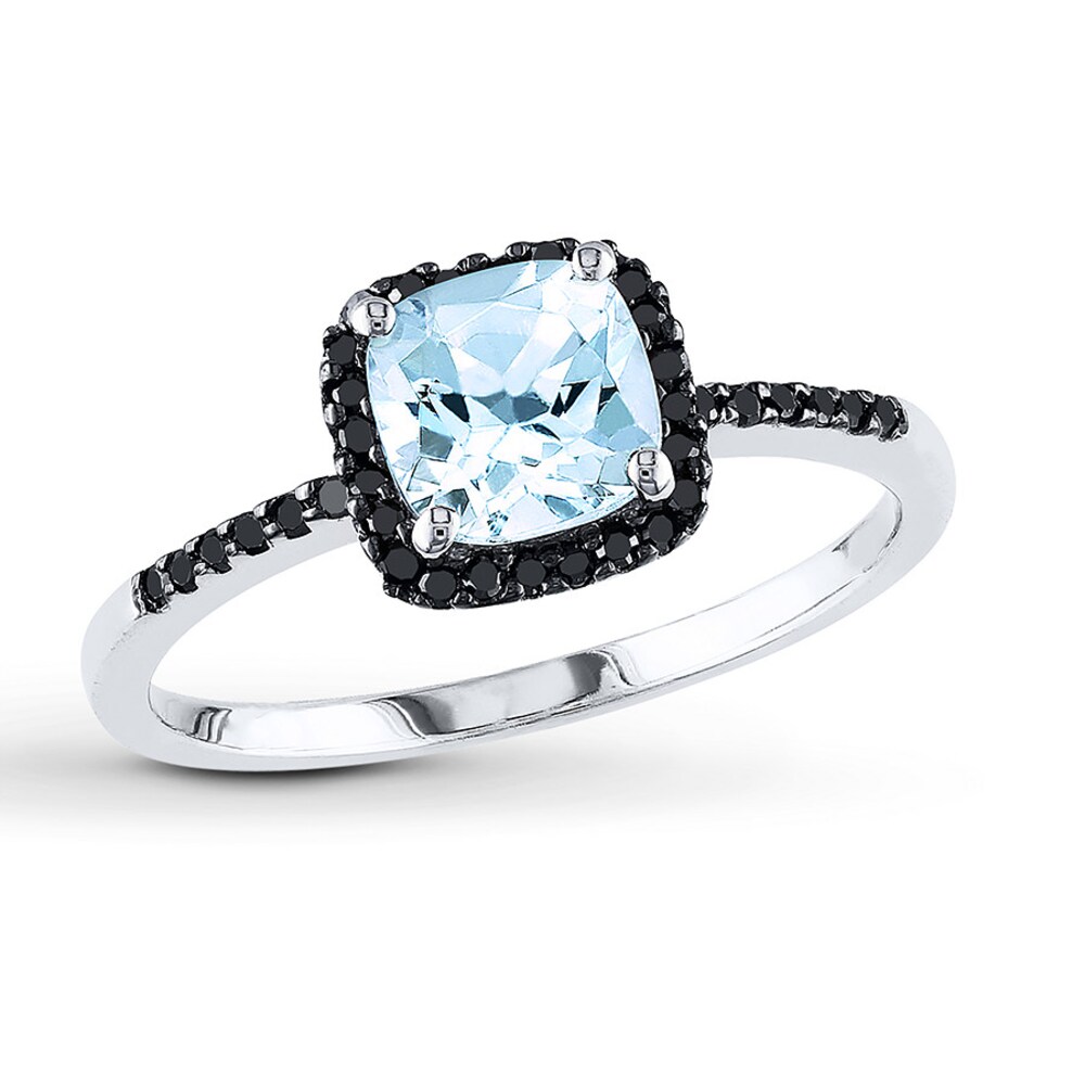 Aquamarine Ring 1/8 ct tw Black Diamonds 10K White Gold aq4sd7Z9
