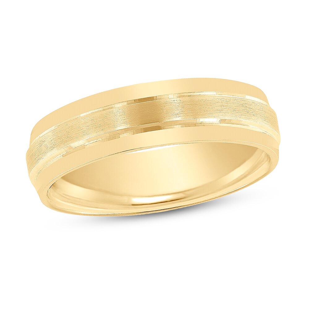 Men's Brushed Wedding Band 14K Yellow Gold 6mm atonvpYw