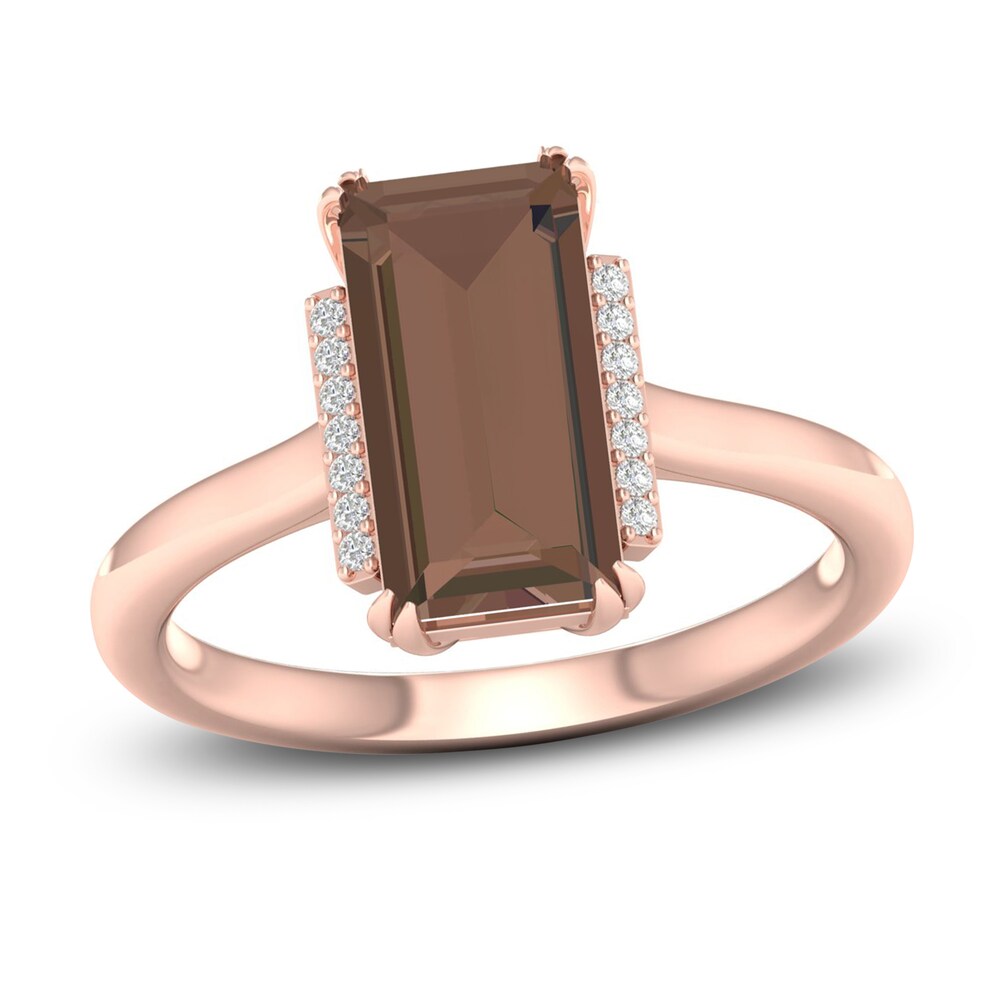 Natural Smoky Quartz Ring 1/20 ct tw Diamonds 14K Rose Gold auxGnDtI