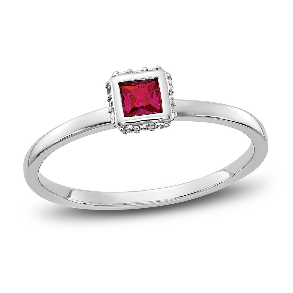 Natural Ruby Ring 1/20 ct tw Diamonds 14K White Gold b8AlgFz7