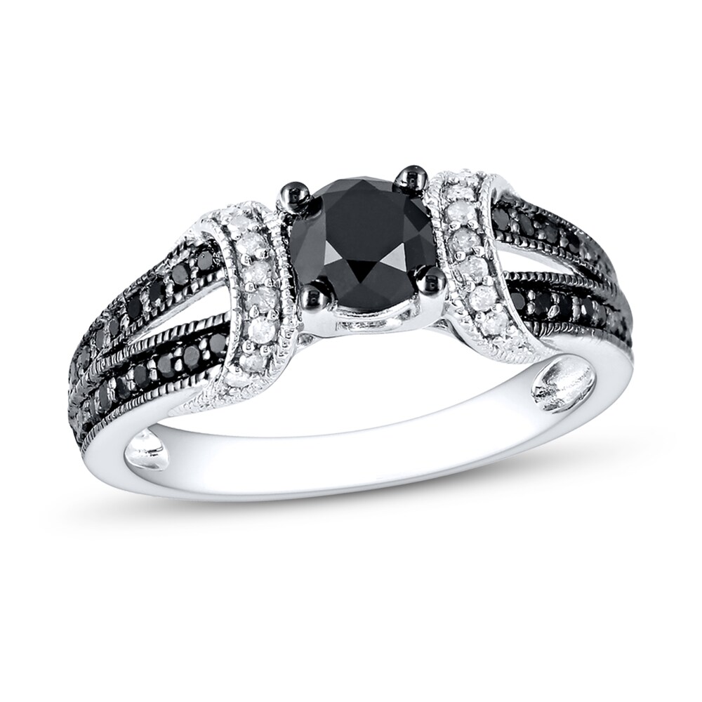 Black/White Diamond Ring 1 ct tw Round-cut 10K White Gold b8ygni6P