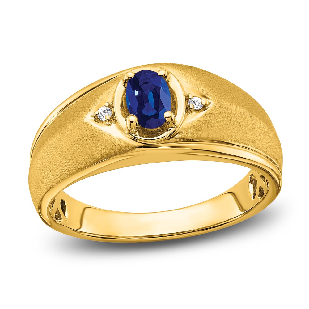 Men\'s Natural Blue Sapphire Ring Diamond Accents 14K Yellow Gold bAE0srdw