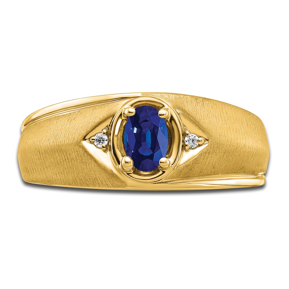 Men\'s Natural Blue Sapphire Ring Diamond Accents 14K Yellow Gold bAE0srdw