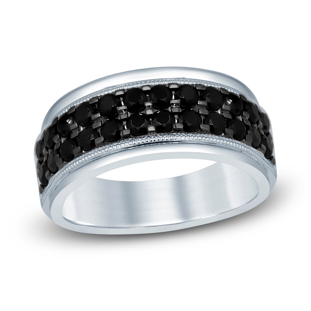 Men's Black Diamond Anniversary Ring 2 ct tw Round 10K White Gold bCE3FD12