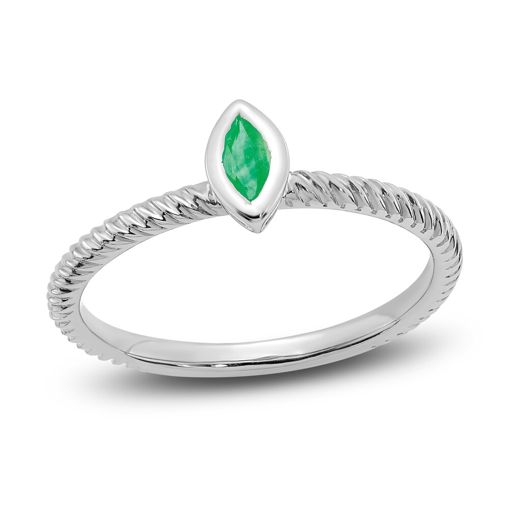 Natural Emerald Bezel Ring 14K White Gold bE4rKDqZ