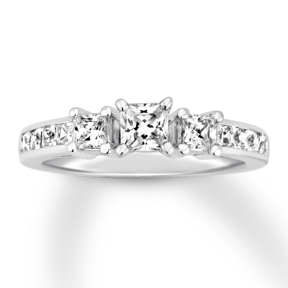 Three-Stone Diamond Ring 1-1/8 cttw Princess-cut 14K White Gold bPvTHqtF