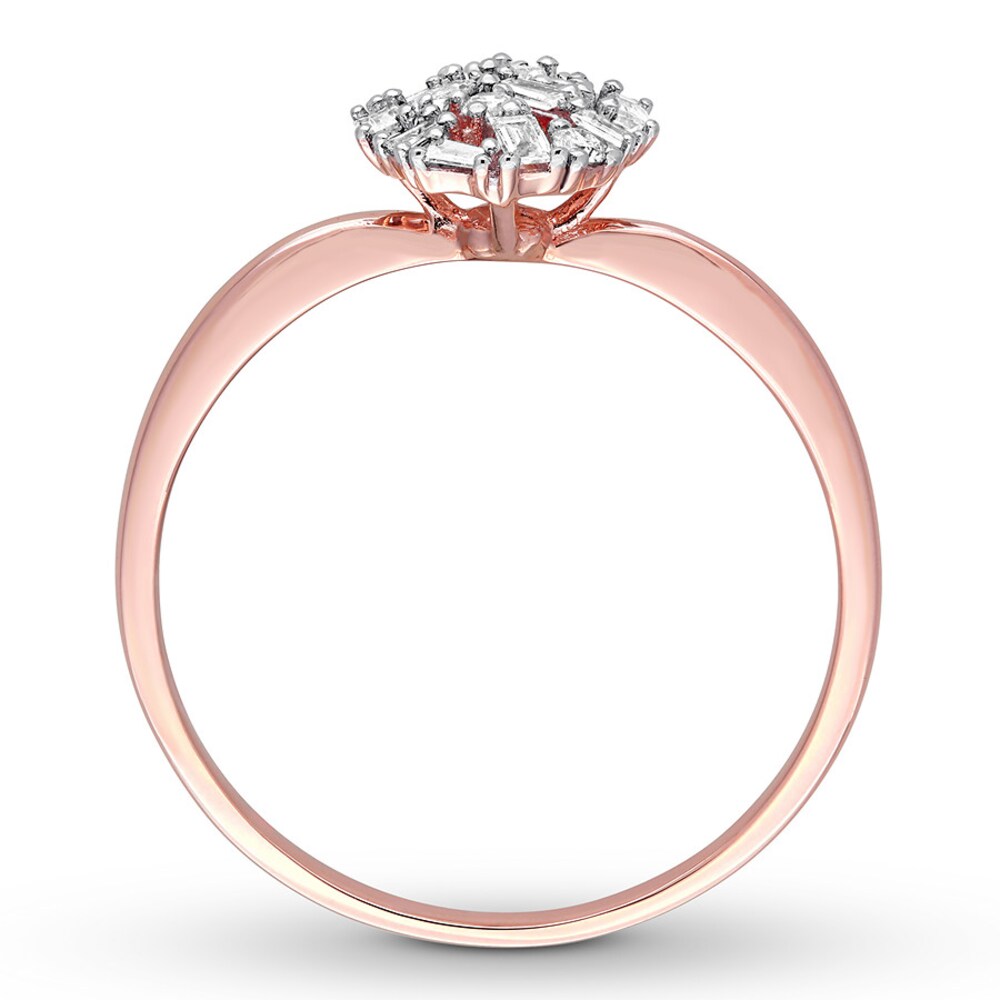 Diamond Ring 1/5 carat Round/Baguette 14K Rose Gold bTZ1VYqG