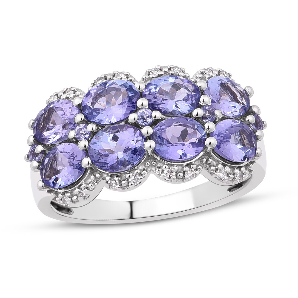 Natural Tanzanite Anniversary Ring 1/15 ct tw Diamonds 14K White Gold baWz1ms1