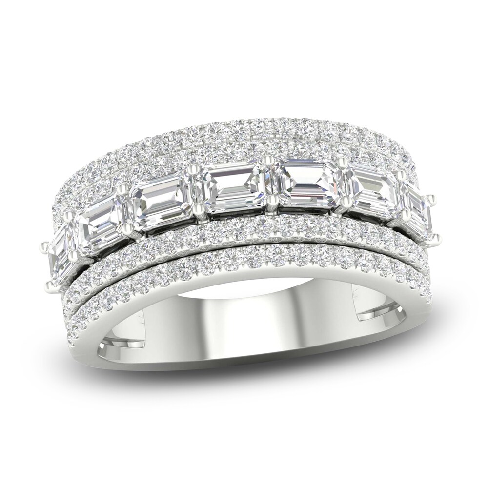 Lab-Created Diamond Ring 2-1/3 ct tw Emerald/Round 14K White Gold bcTEXC90
