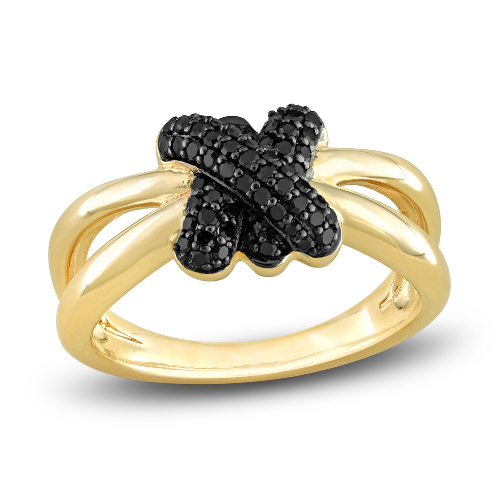 Black Diamond Knot Ring 1/4 ct tw Round 14K Yellow Gold bv9W12xP