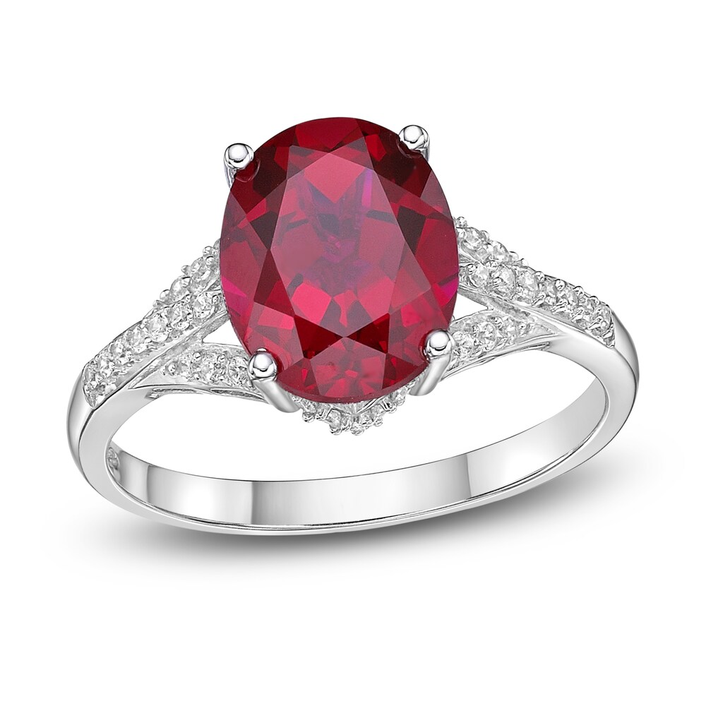 Lab-Created Ruby Ring 1/6 ct tw Round 10K White Gold bvM1OGMg