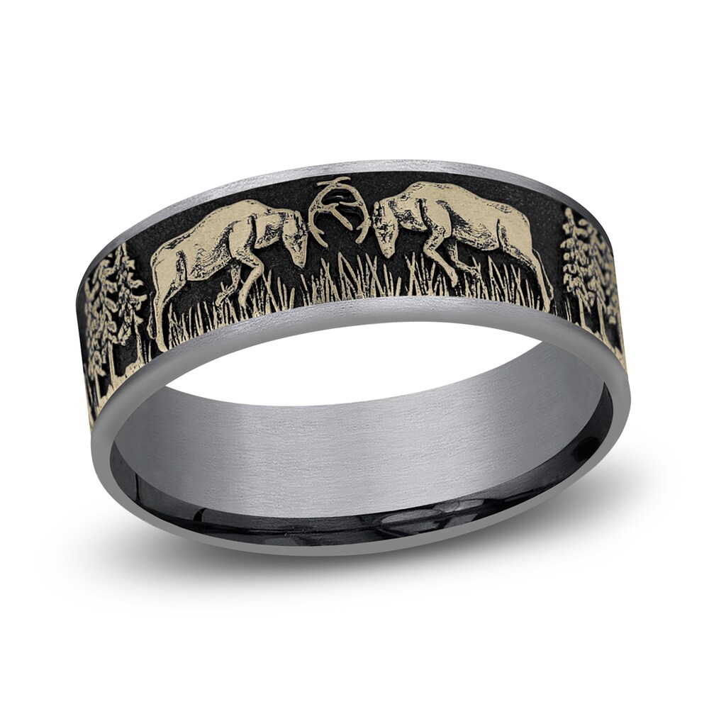 Deer Fight Wedding Band Tantalum/14K Yellow Gold 7.5mm c2P6dkZc